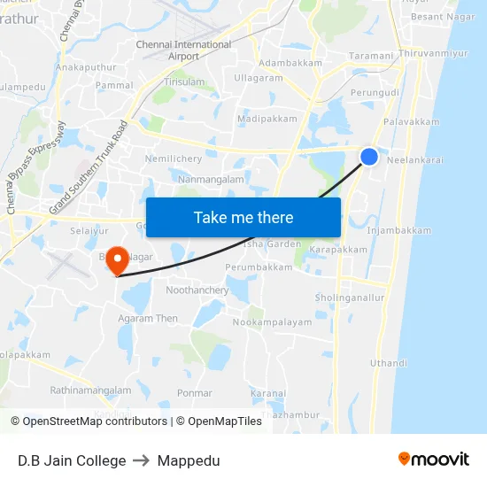 D.B Jain College to Mappedu map