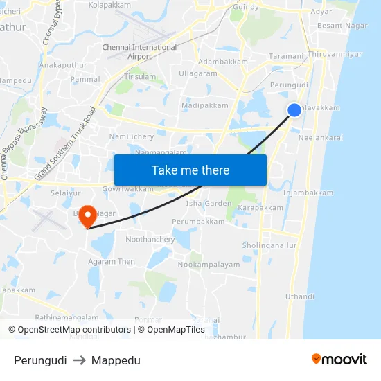 Perungudi to Mappedu map
