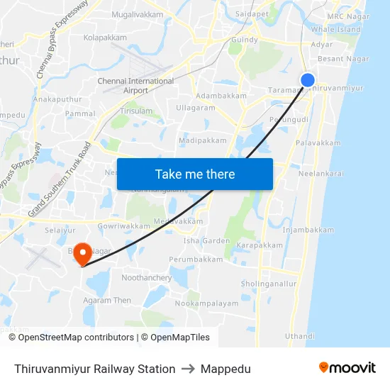 Thiruvanmiyur Railway Station to Mappedu map