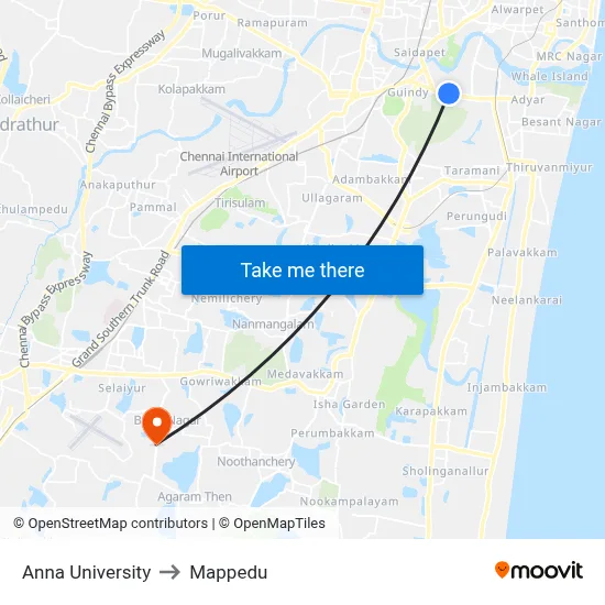 Anna University to Mappedu map