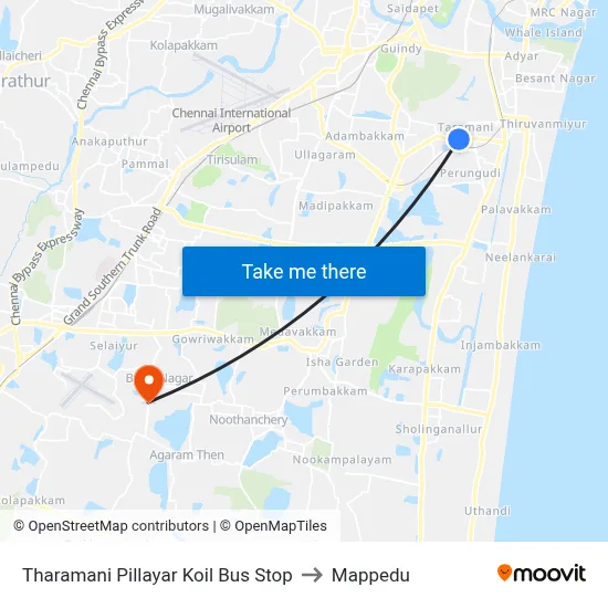 Tharamani Pillayar Koil Bus Stop to Mappedu map