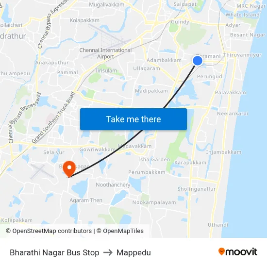 Bharathi Nagar Bus Stop to Mappedu map