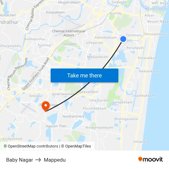 Baby Nagar to Mappedu map
