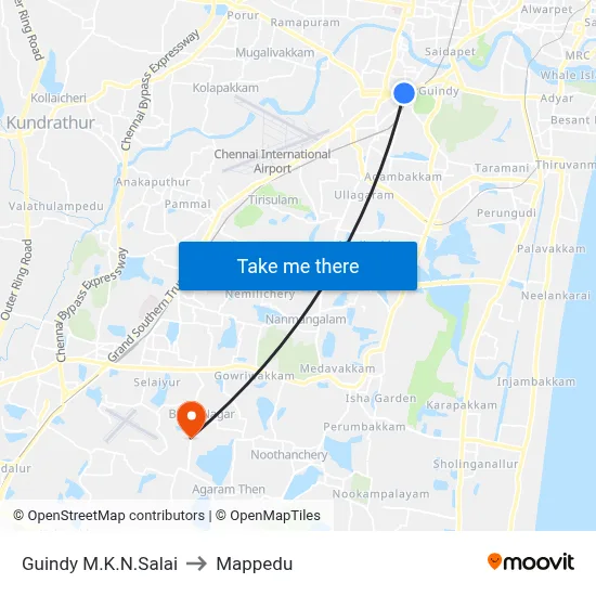 Guindy M.K.N.Salai to Mappedu map
