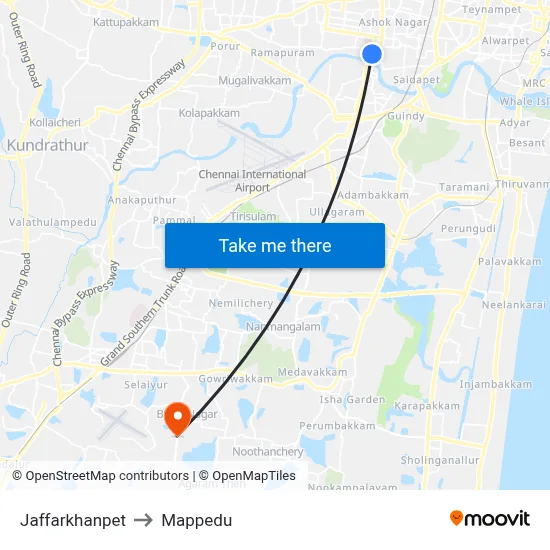 Jaffarkhanpet to Mappedu map