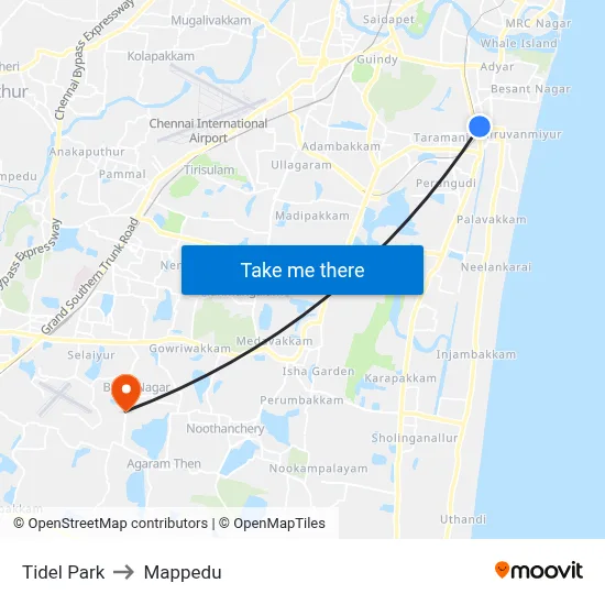 Tidel Park to Mappedu map