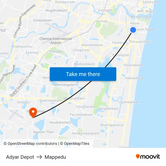 Adyar Depot to Mappedu map
