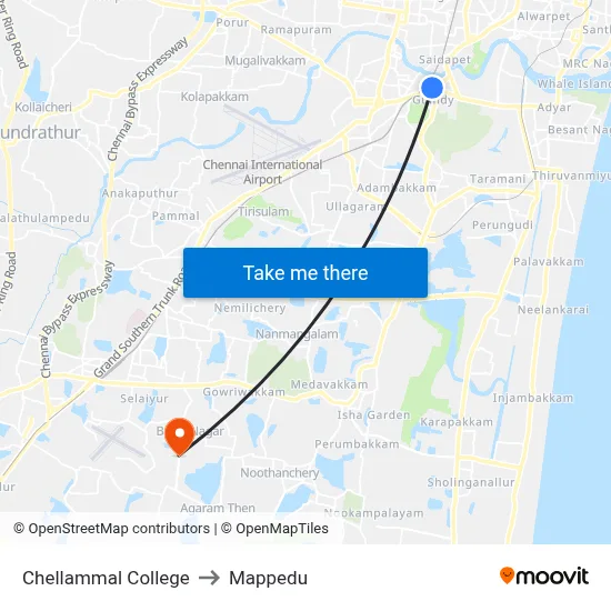 Chellammal College to Mappedu map