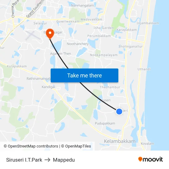 Siruseri I.T.Park to Mappedu map