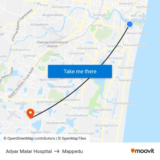 Adyar Malar Hospital to Mappedu map