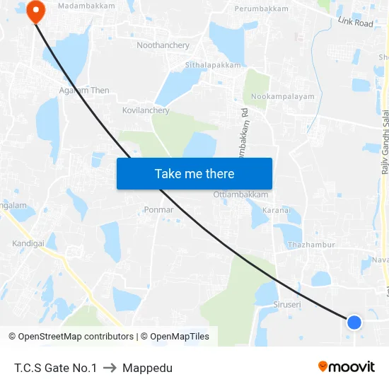 T.C.S Gate No.1 to Mappedu map