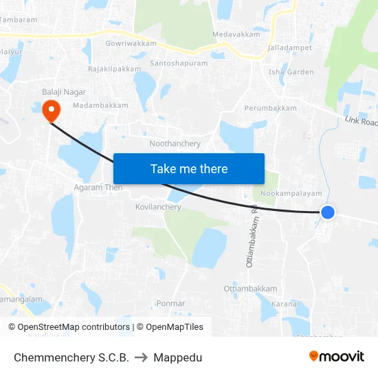 Chemmenchery S.C.B. to Mappedu map