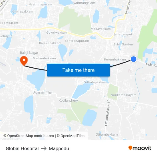 Global Hospital to Mappedu map