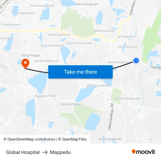 Global Hospital to Mappedu map