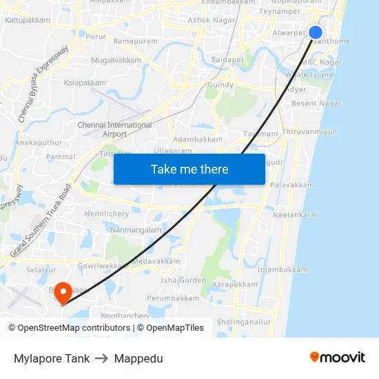 Mylapore Tank to Mappedu map