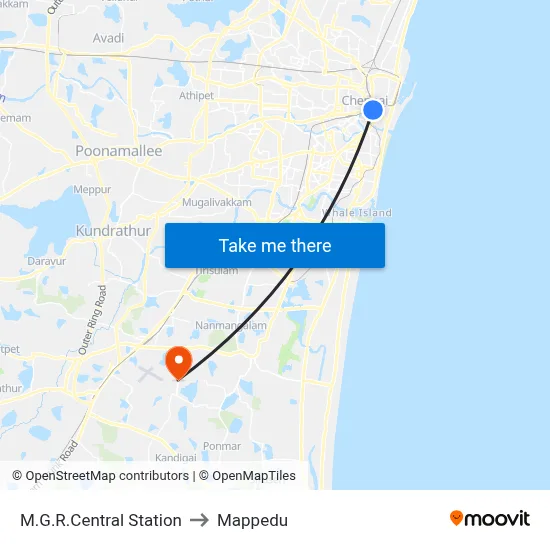 M.G.R.Central Station to Mappedu map