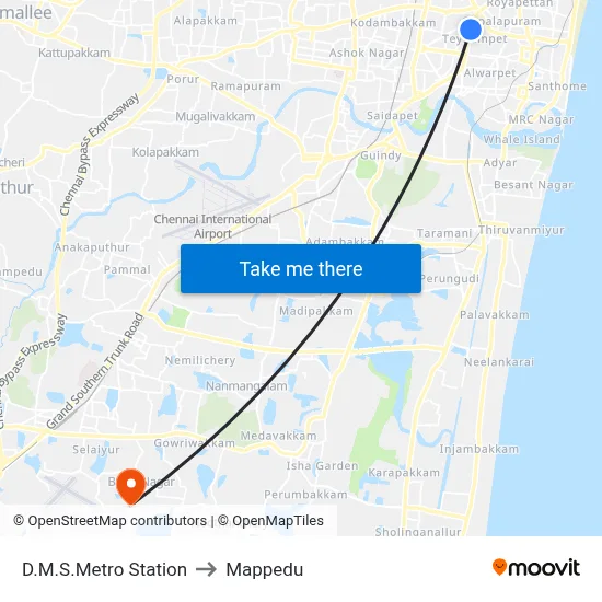 D.M.S.Metro Station to Mappedu map