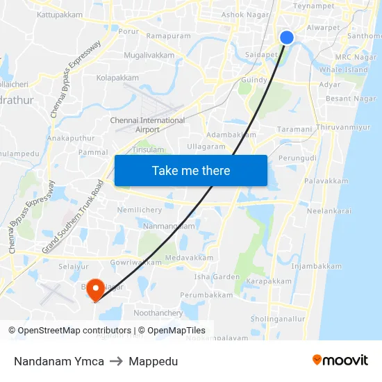 Nandanam Ymca to Mappedu map