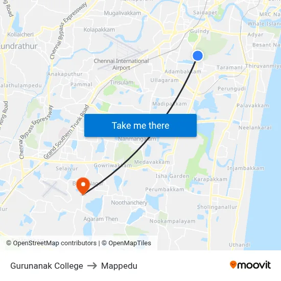 Gurunanak College to Mappedu map