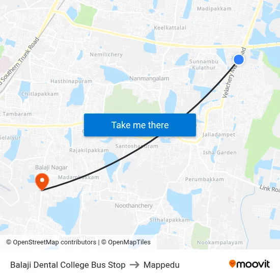 Balaji Dental College Bus Stop to Mappedu map