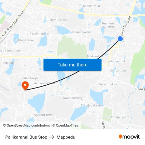 Pallikaranai Bus Stop to Mappedu map