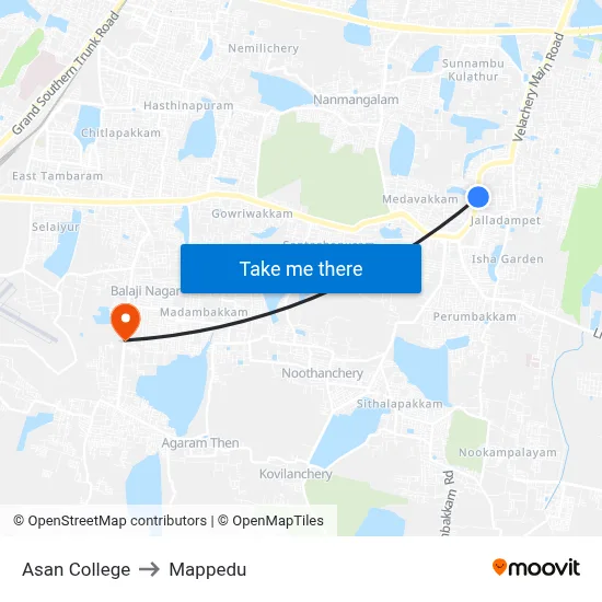 Asan College to Mappedu map