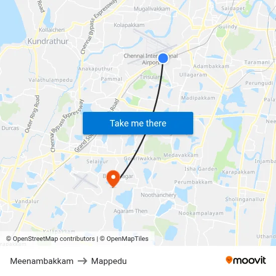 Meenambakkam to Mappedu map
