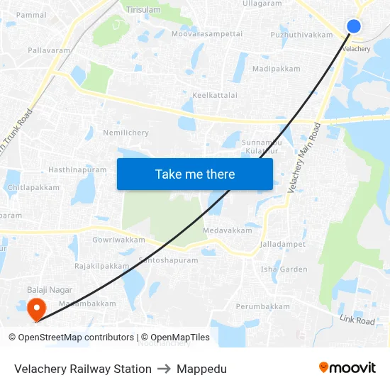 Velachery Railway Station to Mappedu map