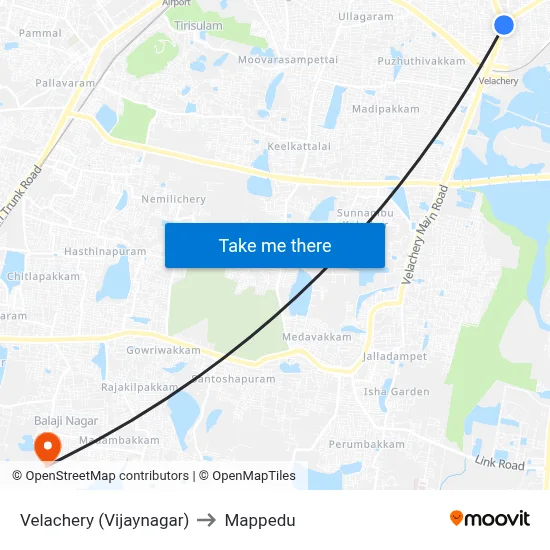 Velachery (Vijaynagar) to Mappedu map