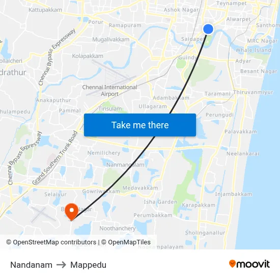 Nandanam to Mappedu map