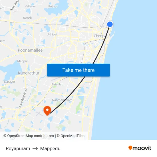 Royapuram to Mappedu map