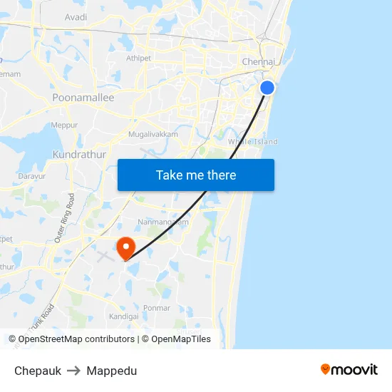 Chepauk to Mappedu map