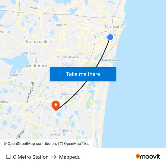L.I.C.Metro Station to Mappedu map