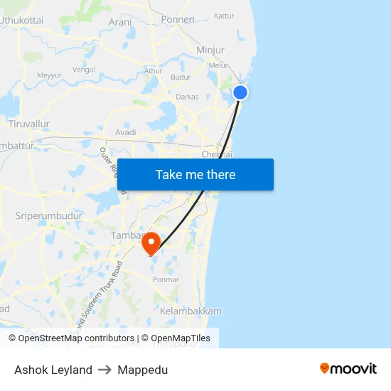Ashok Leyland to Mappedu map