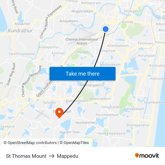 St Thomas Mount to Mappedu map