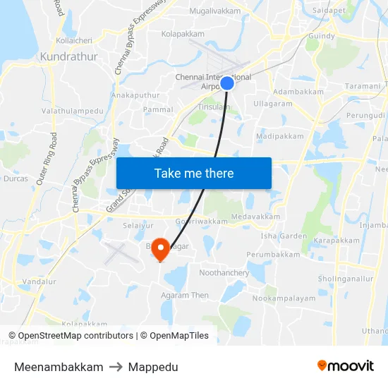 Meenambakkam to Mappedu map