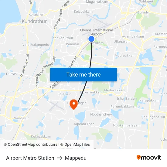 Airport Metro Station to Mappedu map