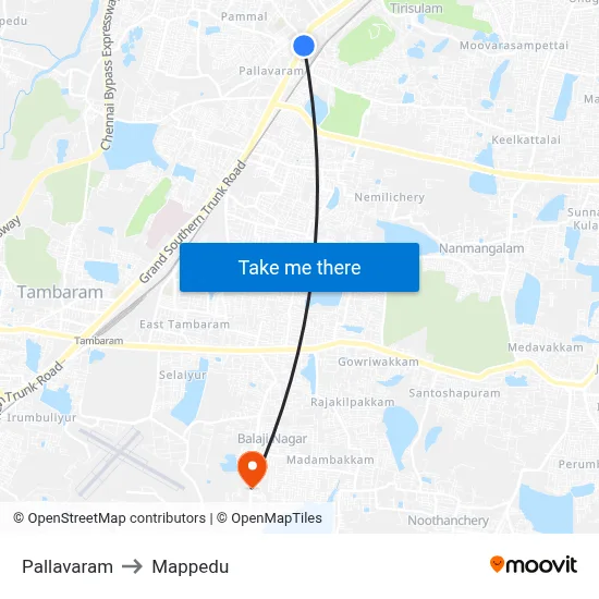 Pallavaram to Mappedu map