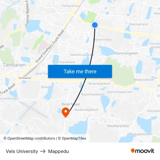 Vels University to Mappedu map