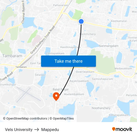 Vels University to Mappedu map