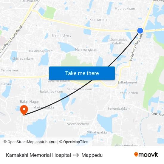 Kamakshi Memorial Hospital to Mappedu map