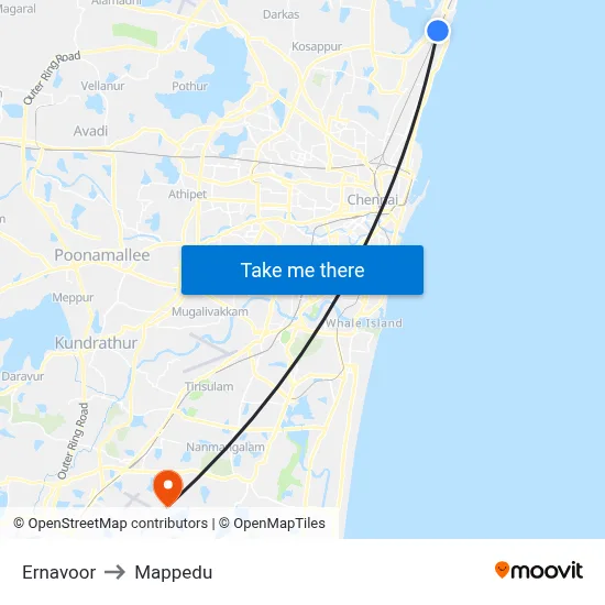 Ernavoor to Mappedu map