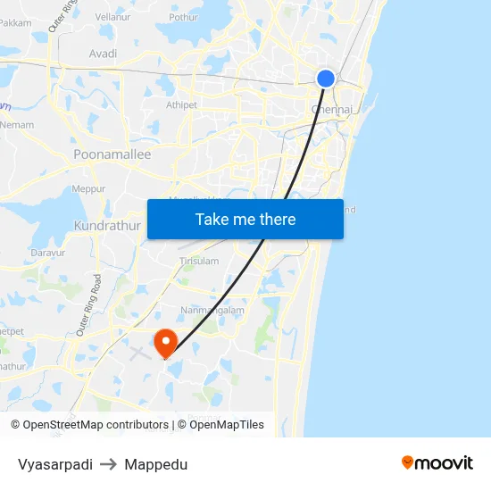 Vyasarpadi to Mappedu map