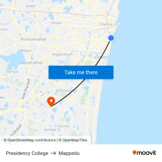 Presidency College to Mappedu map