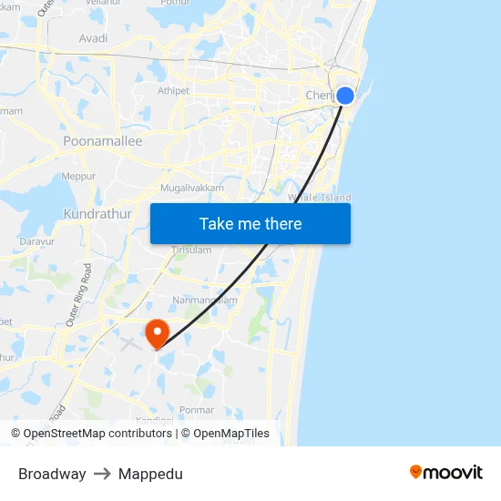 Broadway to Mappedu map