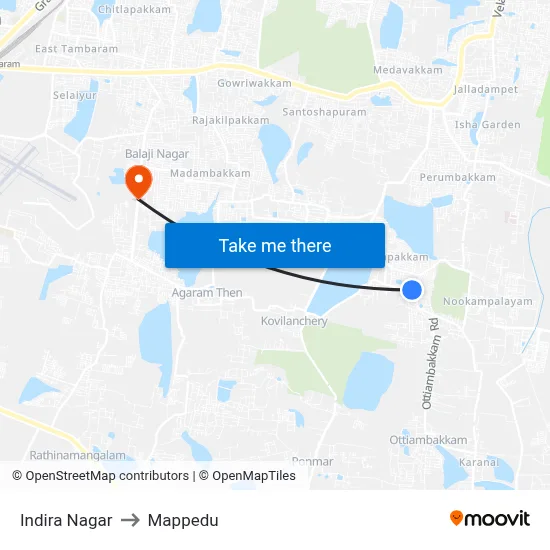 Indira Nagar to Mappedu map