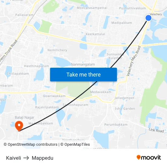 Kaiveli to Mappedu map