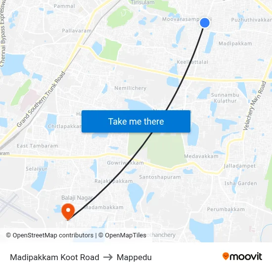 Madipakkam Koot Road to Mappedu map