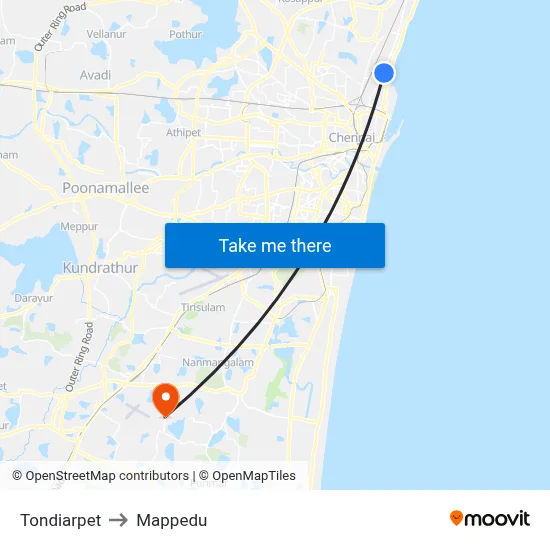 Tondiarpet to Mappedu map