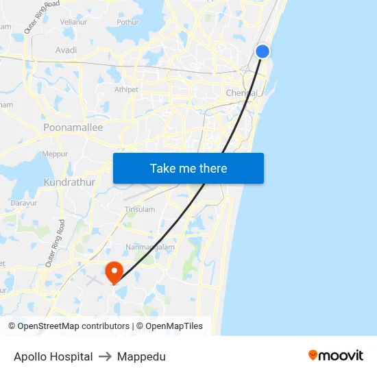 Apollo Hospital to Mappedu map